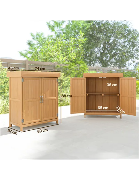 Outsunny Small Shed, Wooden Garden Shed with Openable Hinged Roof and Removable Shelf, Outdoor Tool Storage Cabinet Chest with D