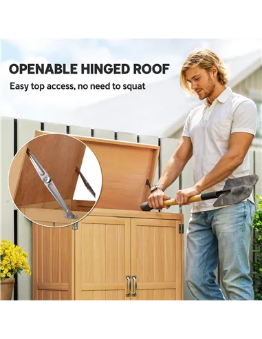 Outsunny Small Shed, Wooden Garden Shed with Openable Hinged Roof and Removable Shelf, Outdoor Tool Storage Cabinet Chest with D