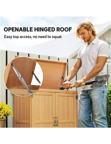 Outsunny Small Shed, Wooden Garden Shed with Openable Hinged Roof and Removable Shelf, Outdoor Tool Storage Cabinet Chest with D