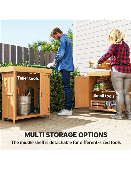 Outsunny Small Shed, Wooden Garden Shed with Openable Hinged Roof and Removable Shelf, Outdoor Tool Storage Cabinet Chest with D