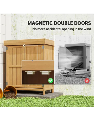 Outsunny Small Shed, Wooden Garden Shed with Openable Hinged Roof and Removable Shelf, Outdoor Tool Storage Cabinet Chest with D