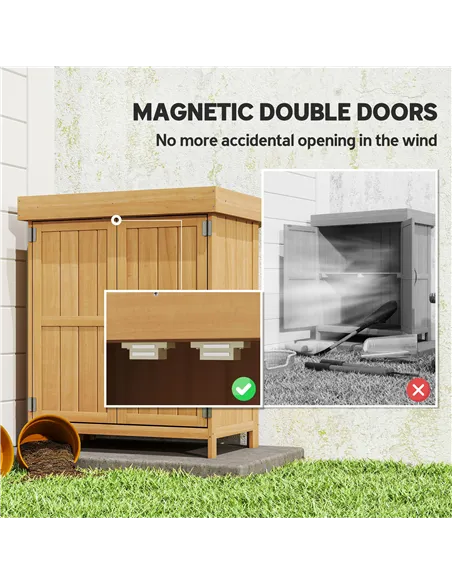 Outsunny Small Shed, Wooden Garden Shed with Openable Hinged Roof and Removable Shelf, Outdoor Tool Storage Cabinet Chest with D