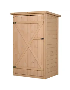Outsunny Wooden Small Shed, Garden Storage Shed with Shelves and Bolt Latch, 75L x 56W x115H cm, Natural