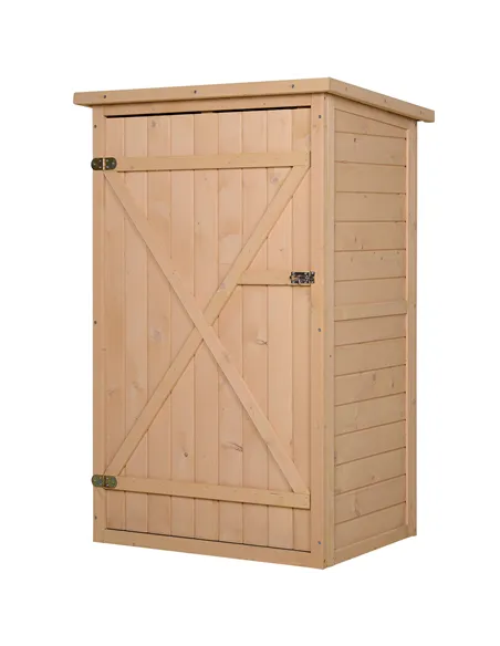 Outsunny Wooden Small Shed, Garden Storage Shed with Shelves and Bolt Latch, 75L x 56W x115H cm, Natural