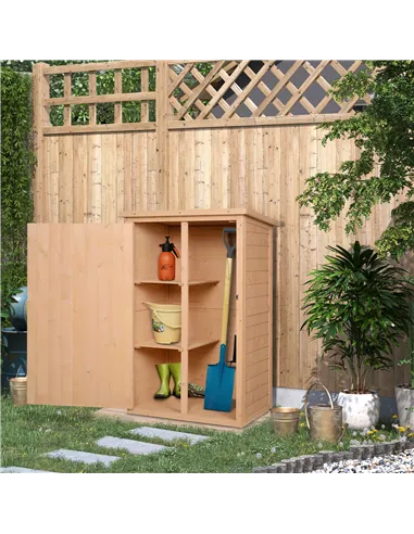 Outsunny Wooden Small Shed, Garden Storage Shed with Shelves and Bolt Latch, 75L x 56W x115H cm, Natural