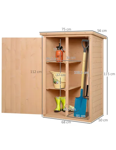 Outsunny Wooden Small Shed, Garden Storage Shed with Shelves and Bolt Latch, 75L x 56W x115H cm, Natural