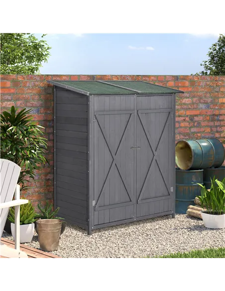 Outsunny 139 x 75 Fir Wood Garden Shed, with Asphalt Roof - Grey