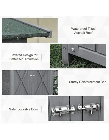 Outsunny 139 x 75 Fir Wood Garden Shed, with Asphalt Roof - Grey