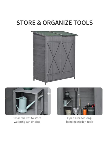 Outsunny 139 x 75 Fir Wood Garden Shed, with Asphalt Roof - Grey