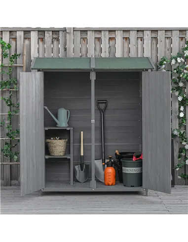 Outsunny 139 x 75 Fir Wood Garden Shed, with Asphalt Roof - Grey