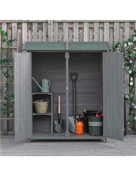Outsunny 139 x 75 Fir Wood Garden Shed, with Asphalt Roof - Grey
