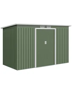 Outsunny 9ft x 4ft Metal Garden Shed, Outdoor Tool House with Foundation Kit, Ventilations and Double Doors, Light Green