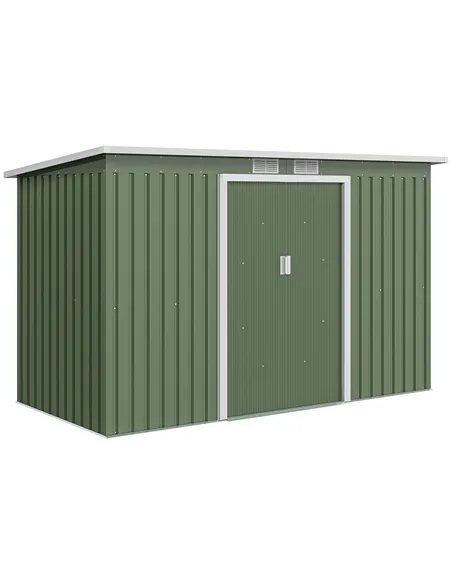 Outsunny 9ft x 4ft Metal Garden Shed, Outdoor Tool House with Foundation Kit, Ventilations and Double Doors, Light Green