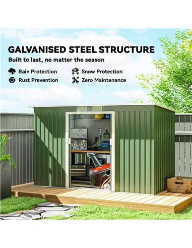 Outsunny 9ft x 4ft Metal Garden Shed, Outdoor Tool House with Foundation Kit, Ventilations and Double Doors, Light Green