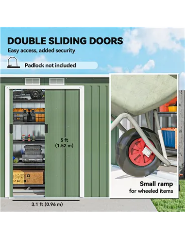 Outsunny 9ft x 4ft Metal Garden Shed, Outdoor Tool House with Foundation Kit, Ventilations and Double Doors, Light Green