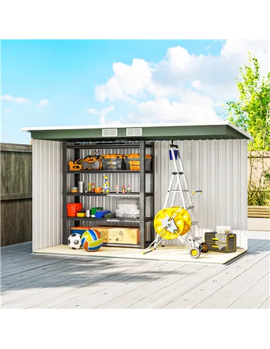 Outsunny 9ft x 4ft Metal Garden Shed, Outdoor Tool House with Foundation Kit, Ventilations and Double Doors, Light Green