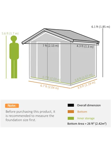 Outsunny 7 x 4ft Weatherproof Shed, Outdoor Bike Storage Shed with Ventilation Slots, Foundation Kit and Lockable Double Doors, 
