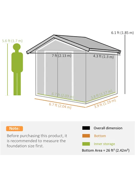 Outsunny 7 x 4ft Weatherproof Shed, Outdoor Bike Storage Shed with Ventilation Slots, Foundation Kit and Lockable Double Doors, 