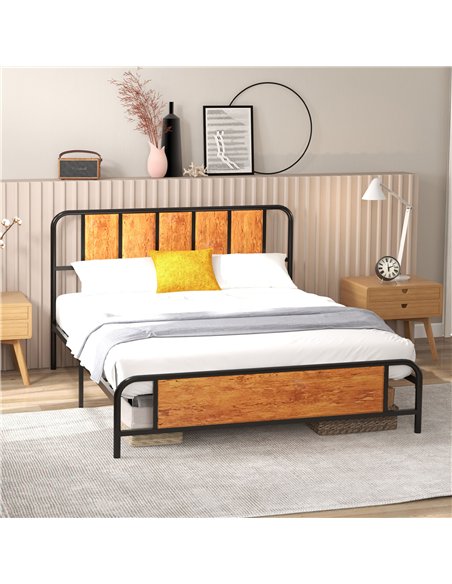 HOMCOM 5.2ft King Bed Frame with Industrial Wood Headboard, Steel Slat Support and 31cm Underbed Storage Space, 160 x 207cm, Rus