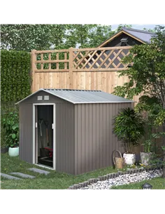 Outsunny 9 x 6FT Outdoor Garden Roofed Metal Storage Shed Tool Box with Foundation Ventilation & Doors Light, Grey 2