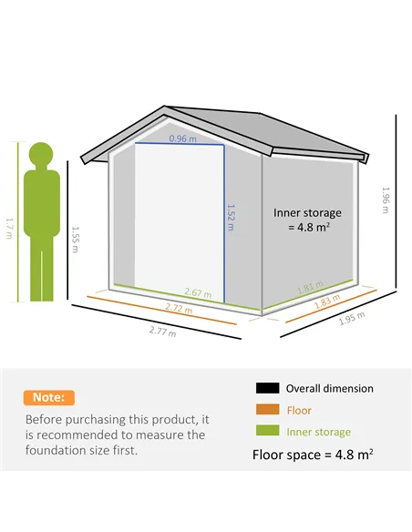 Outsunny 9 x 6FT Outdoor Garden Roofed Metal Storage Shed Tool Box with Foundation Ventilation & Doors Light, Grey