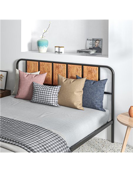 HOMCOM 5.2ft King Bed Frame with Industrial Wood Headboard, Steel Slat Support and 31cm Underbed Storage Space, 160 x 207cm, Rus