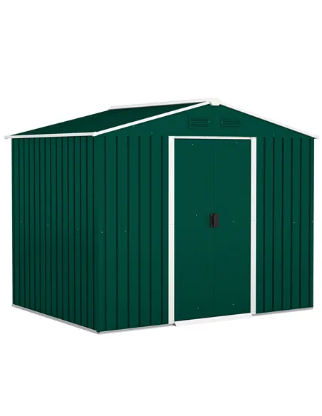 Outsunny 7.7 x 5.7ft Metal Garden Shed with Ventilation Slots and Sliding Doors, Galvanised Outdoor Tool Storage House, Green