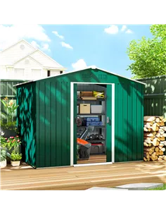 Outsunny 7.7 x 5.7ft Metal Garden Shed with Ventilation Slots and Sliding Doors, Galvanised Outdoor Tool Storage House, Green 2