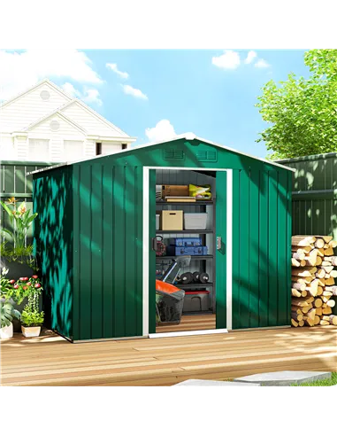 Outsunny 7.7 x 5.7ft Metal Garden Shed with Ventilation Slots and Sliding Doors, Galvanised Outdoor Tool Storage House, Green