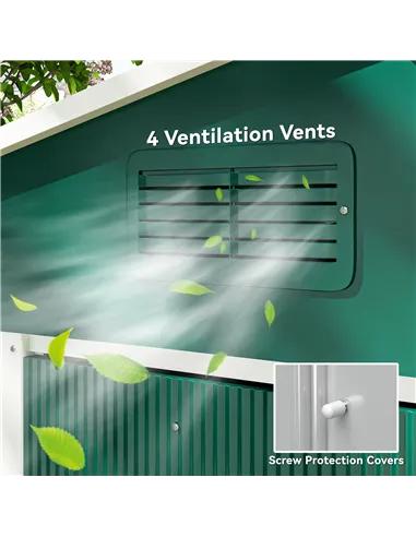 Outsunny 7.7 x 5.7ft Metal Garden Shed with Ventilation Slots and Sliding Doors, Galvanised Outdoor Tool Storage House, Green