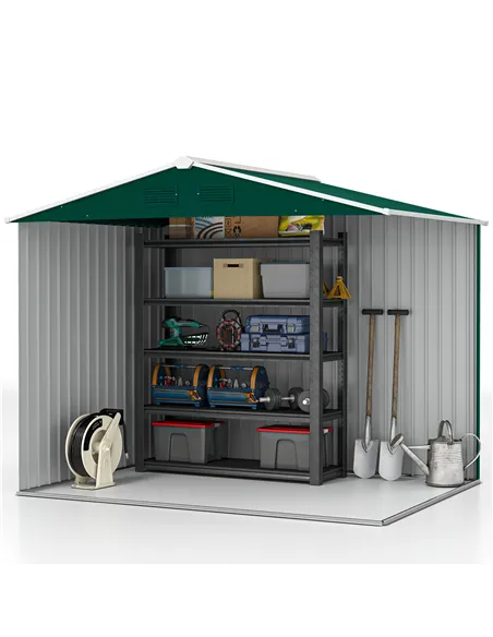 Outsunny 7.7 x 5.7ft Metal Garden Shed with Ventilation Slots and Sliding Doors, Galvanised Outdoor Tool Storage House, Green