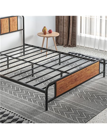 HOMCOM 5.2ft King Bed Frame with Industrial Wood Headboard, Steel Slat Support and 31cm Underbed Storage Space, 160 x 207cm, Rus