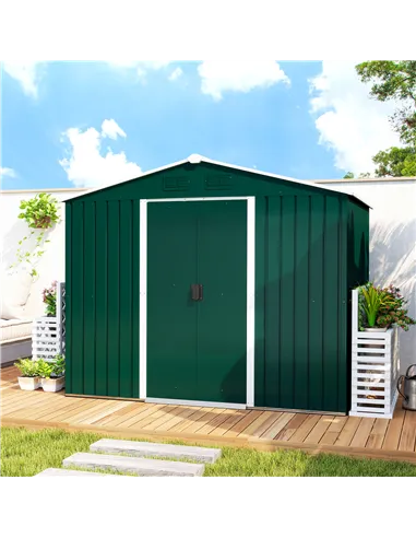Outsunny 7.7 x 5.7ft Metal Garden Shed with Ventilation Slots and Sliding Doors, Galvanised Outdoor Tool Storage House, Green