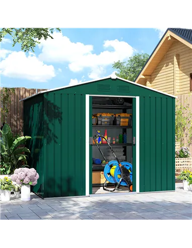 Outsunny 7.7 x 5.7ft Metal Garden Shed with Ventilation Slots and Sliding Doors, Galvanised Outdoor Tool Storage House, Green