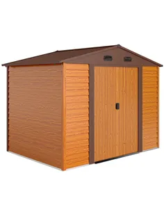 Outsunny 9 x 6ft Metal Garden Shed, House Hut Gardening Tool Storage with Ventilations, Sliding Door, Sloped Roof for Garden, Pa