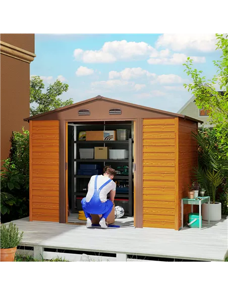 Outsunny 9 x 6ft Metal Garden Shed, House Hut Gardening Tool Storage with Ventilations, Sliding Door, Sloped Roof for Garden, Pa