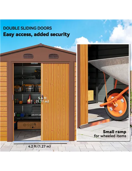 Outsunny 9 x 6ft Metal Garden Shed, House Hut Gardening Tool Storage with Ventilations, Sliding Door, Sloped Roof for Garden, Pa