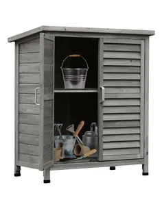 Outsunny Garden Shed Wooden Garden Storage Shed 2 Door Unit Solid Fir Wood Garage Tool Organisation Cabinet, 87L x 46.5W x 96.5H