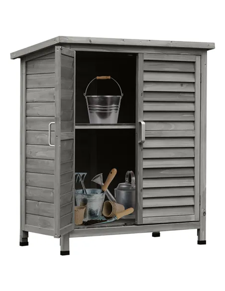 Outsunny Garden Shed Wooden Garden Storage Shed 2 Door Unit Solid Fir Wood Garage Tool Organisation Cabinet, 87L x 46.5W x 96.5H