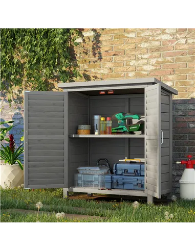 Outsunny Garden Shed Wooden Garden Storage Shed 2 Door Unit Solid Fir Wood Garage Tool Organisation Cabinet, 87L x 46.5W x 96.5H