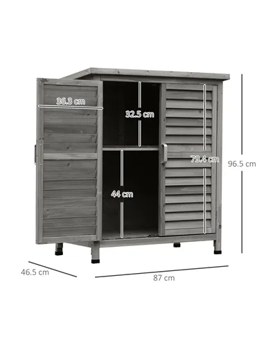 Outsunny Garden Shed Wooden Garden Storage Shed 2 Door Unit Solid Fir Wood Garage Tool Organisation Cabinet, 87L x 46.5W x 96.5H