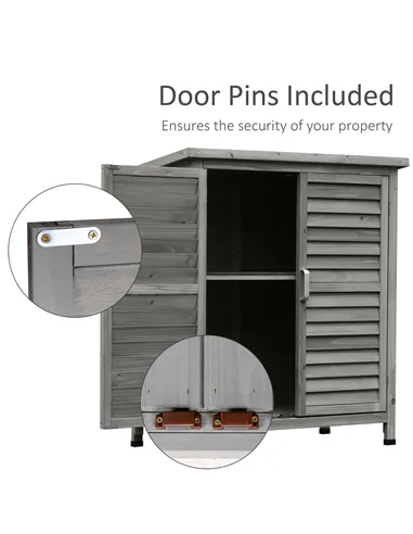 Outsunny Garden Shed Wooden Garden Storage Shed 2 Door Unit Solid Fir Wood Garage Tool Organisation Cabinet, 87L x 46.5W x 96.5H