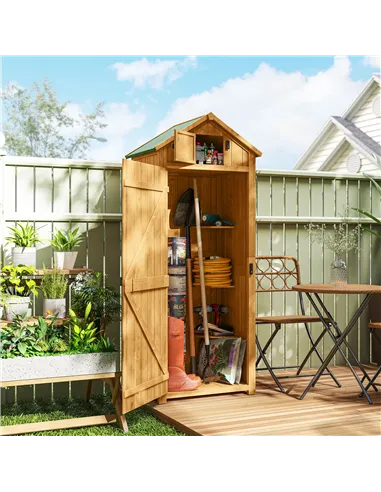 Outsunny Garden Shed Vertical Utility 3 Shelves Shed Wood Outdoor Garden Tool Storage Unit Storage Cabinet, 77 x 54.2 x 179cm - 