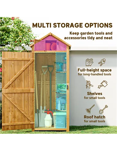 Outsunny Garden Shed Vertical Utility 3 Shelves Shed Wood Outdoor Garden Tool Storage Unit Storage Cabinet, 77 x 54.2 x 179cm - 