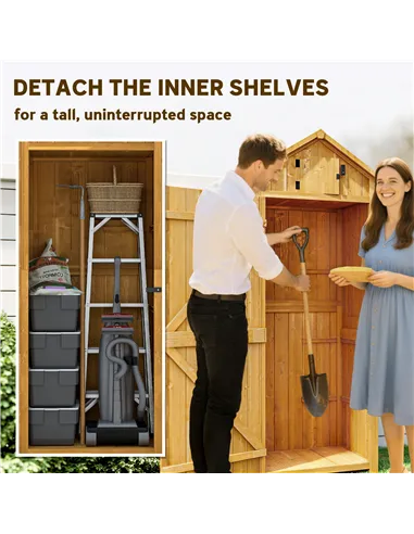 Outsunny Garden Shed Vertical Utility 3 Shelves Shed Wood Outdoor Garden Tool Storage Unit Storage Cabinet, 77 x 54.2 x 179cm - 
