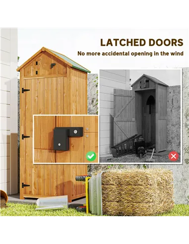 Outsunny Garden Shed Vertical Utility 3 Shelves Shed Wood Outdoor Garden Tool Storage Unit Storage Cabinet, 77 x 54.2 x 179cm - 