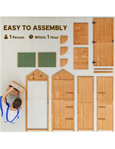 Outsunny Garden Shed Vertical Utility 3 Shelves Shed Wood Outdoor Garden Tool Storage Unit Storage Cabinet, 77 x 54.2 x 179cm - 