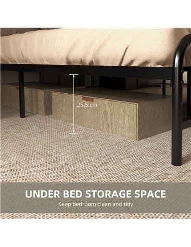 HOMCOM 4.8ft Double Bed Frame with Industrial Wood Headboard, Steel Slat Support and 25.5cm Underbed Storage Space, 145 x 199cm,