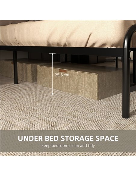 HOMCOM 4.8ft Double Bed Frame with Industrial Wood Headboard, Steel Slat Support and 25.5cm Underbed Storage Space, 145 x 199cm,