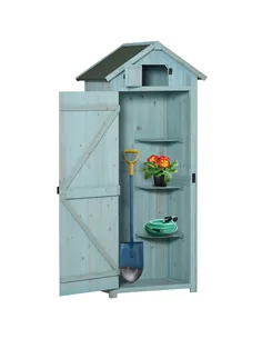 Outsunny Garden Shed Vertical Utility 3 Shelves Shed Wood Outdoor Garden Tool Storage Unit Storage Cabinet, 77 x 54.2 x 179cm - 